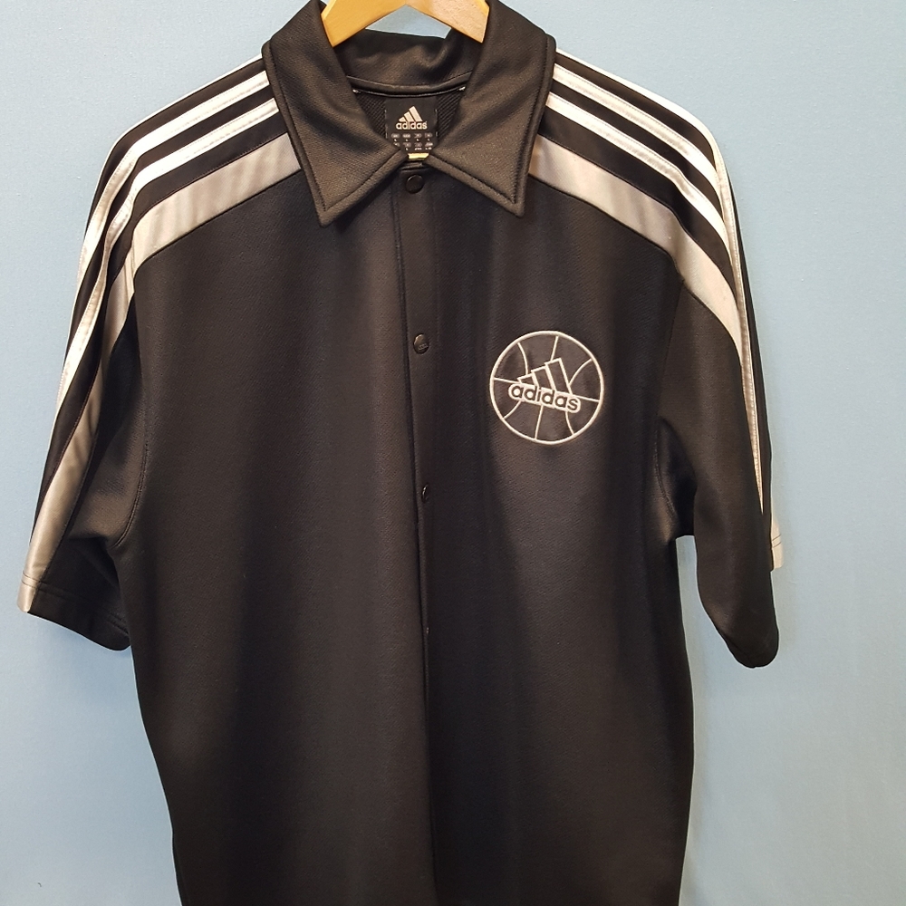 Black button up adidas warm up